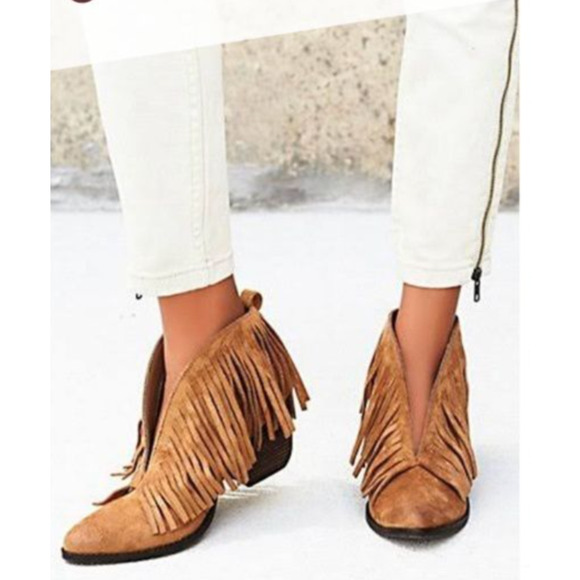 Coconuts By Matisse Lambert Saddle Fringe Ankle Boots Camel Western 8 Faux Suede - Picture 2 of 14